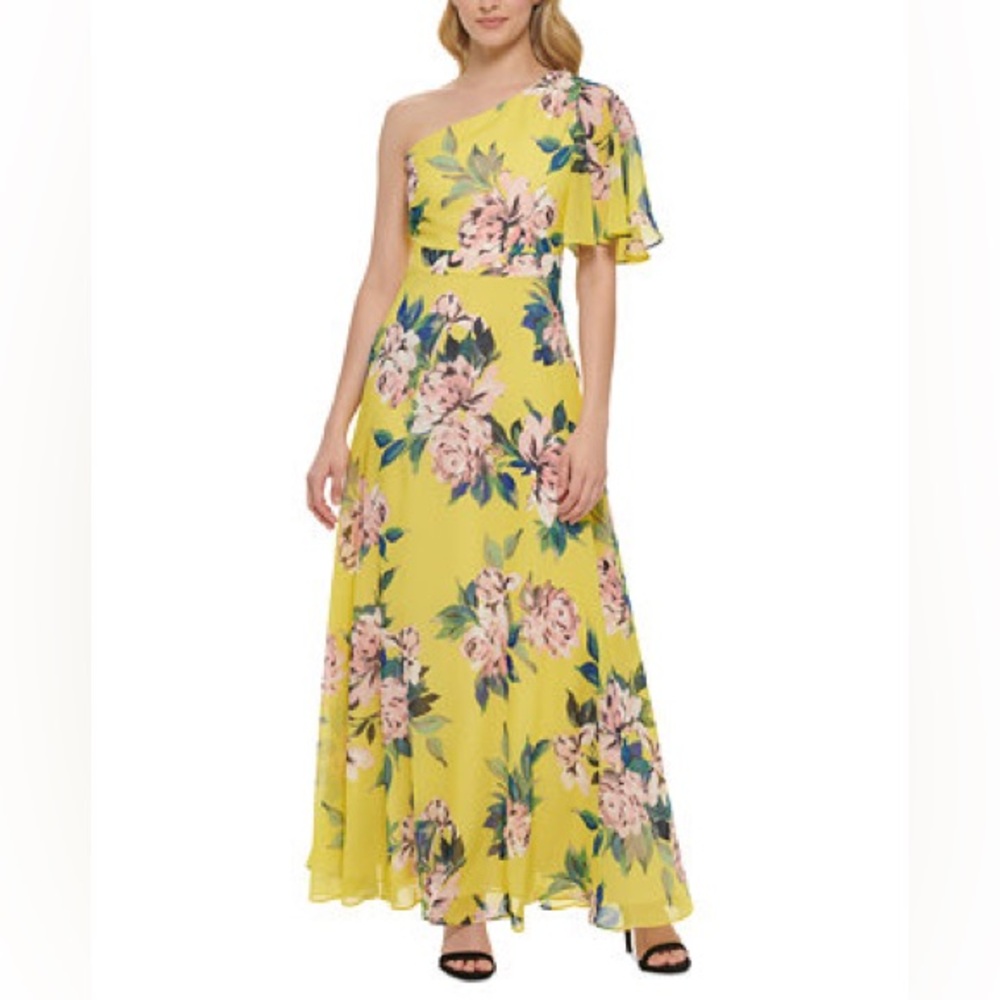 NWT ONE-SHOULDER FLUTTER SLEEVE MAXI DRESS IN YELLOW